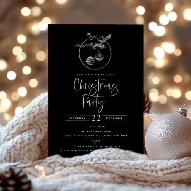 Invitación Cozy Nature Wreath Black Christmas Party (Subido por el creador)