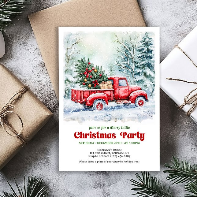 Invitación Cozy red truck Christmas scene festive invitation (Cozy red truck Christmas scene festive invitation)