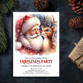 Invitación Cozy Santa and Rudolph Holiday Magic Family Party 