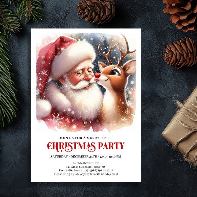 Invitación Cozy Santa and Rudolph Holiday Magic Family Party  (Cozy Santa and Rudolph Holiday Magic Family Party Invitation

)