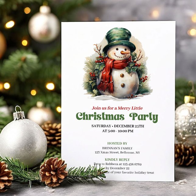 Invitación Cozy Victorian Christmas Snowman Dinner Invite (Cozy Victorian Christmas Angel Dinner Invite)