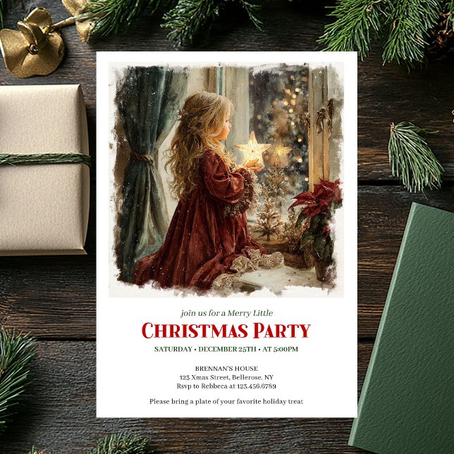 Invitación Cozy Victorian Little Girl Awaiting Santa Download (Cozy Victorian Little Girl Awaiting Santa Download Invitation )