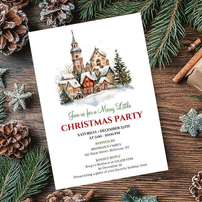 Invitación Cozy watercolor Christmas scene party invitation (Cozy watercolor Christmas scene party invitation

)