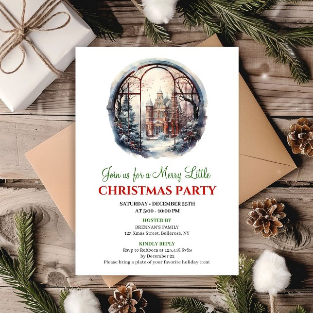 Invitación Cozy watercolor christmas scene party invitation (Cozy watercolor Christmas scene party invitation

)