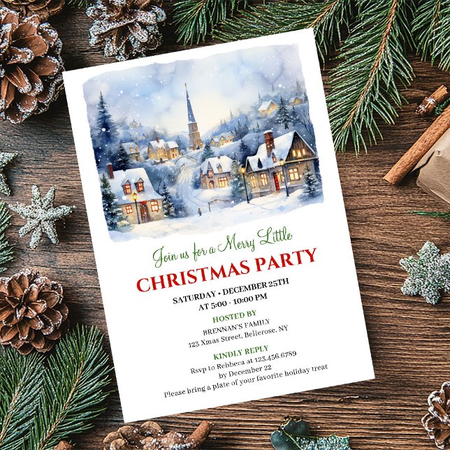 Invitación Cozy watercolor Christmas village holiday scene   (Cozy watercolor Christmas village holiday scene invite)