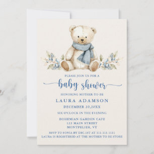 Invitación Cozy Watercolor Teddy Bear Winter Baby Shower