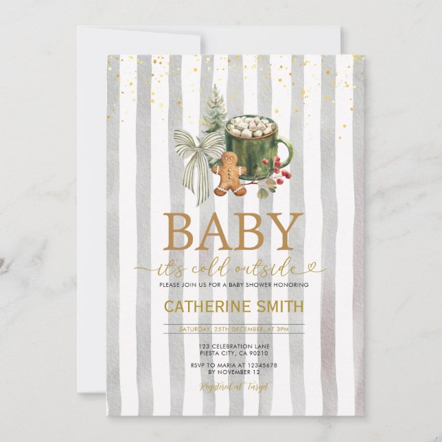 Invitación Cozy Winter Cocoa Bow Baby Shower (Anverso)