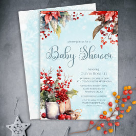 Invitación Cozy Winter Rowan berry bouquet Baby Shower