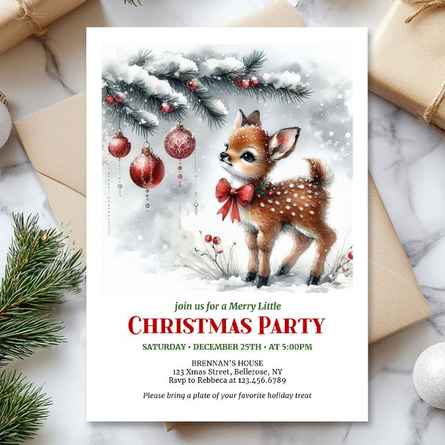 Invitación Cozy woodland deer Christmas kids invite printable (Cozy woodland deer Christmas kids invite printable card)