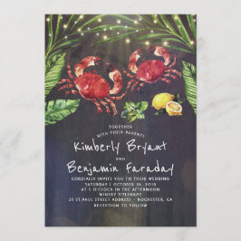Invitación Crab Beach Palm String Luces Boda