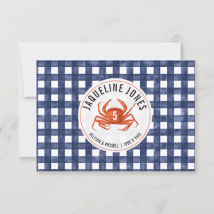 Invitación Crab Blue Gingham Boda Place Card Flat