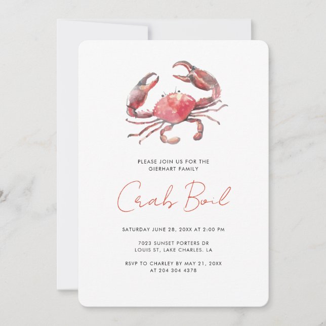 Invitación Crab Boil Summer Family Party (Anverso)