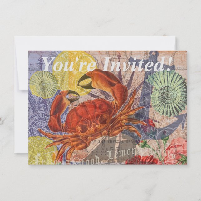 Invitación Crab Nautical Beach Art (Anverso)