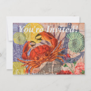 Invitación Crab Nautical Beach Art