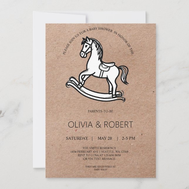Invitación Craft Paper Rocking Horse Baby Shower Invitation (Anverso)