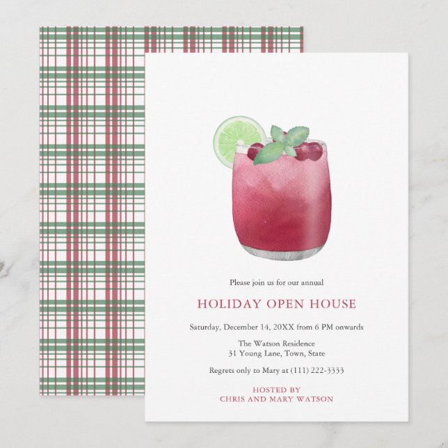 Invitación Cranberry Cocktail Navidades festivos bebe Fiesta (Anverso / Reverso)