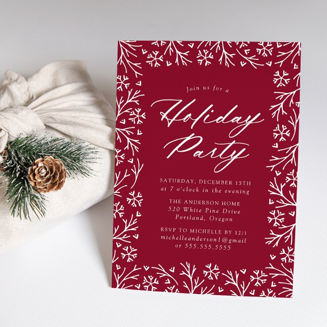 Invitación Cranberry Elegant Snowflake Holiday Party (Subido por el creador)