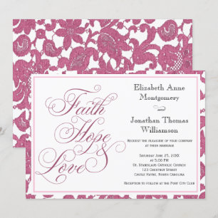 Invitación Cranberry Lace Faith Hope & Love Boda