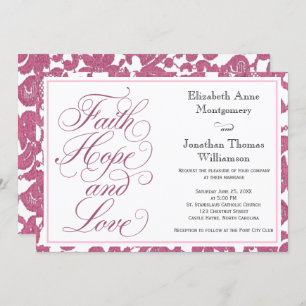 Invitación Cranberry Lace Script Faith Hope & Love Boda