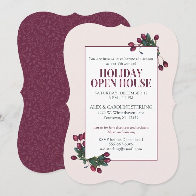 Invitación Cranberry Plum Elegante Festividad Botánica (Anverso / Reverso)