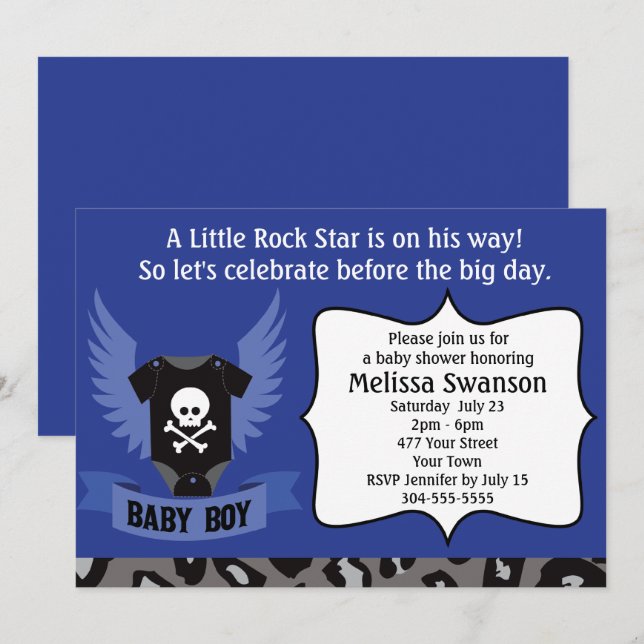 Invitación Cráneo Baby Shower de la estrella del rock (Anverso / Reverso)