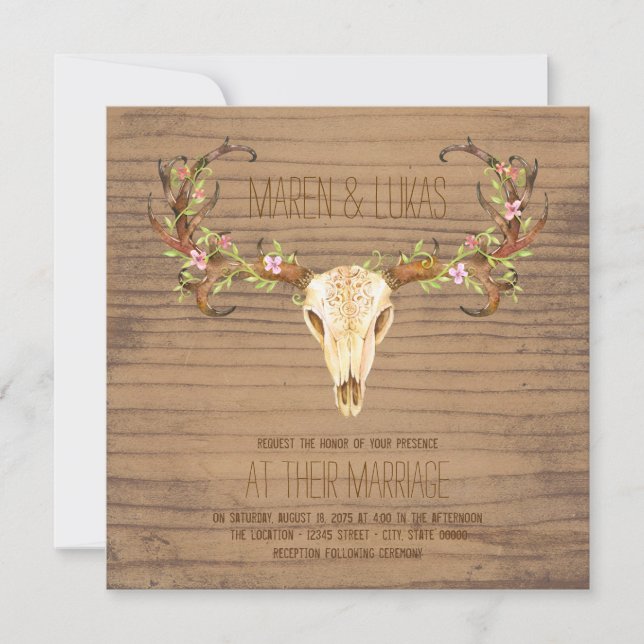 Invitación Cráneo de asta de venado Boda del suroeste (Anverso)