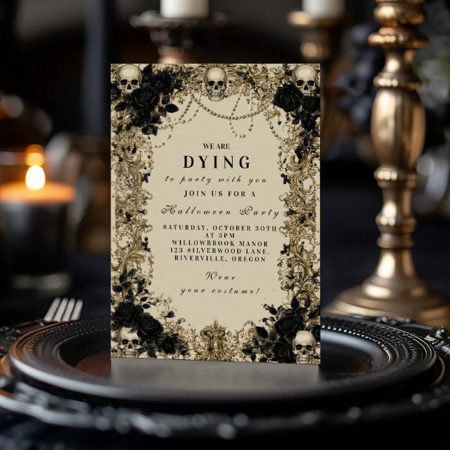 Invitación Cráneo de Elegancia Oscura y celebración de Hallow (Subido por el creador)