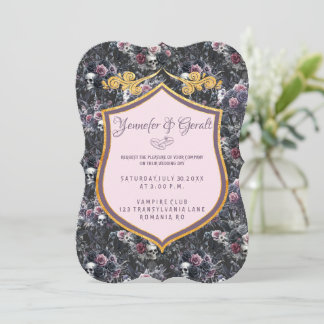 Invitación Cráneo de flor gótica romántica rosada