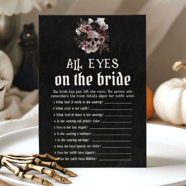 Invitación Cráneo De Flores De Halloween Todos Los Ojos En El (Halloween Floral Skull All Eyes On The Bride Game)