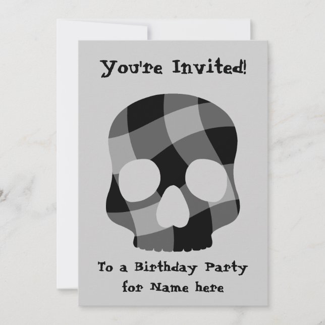 Invitación cráneo de gingham retorcido todo el día 5"x7" (Anverso)