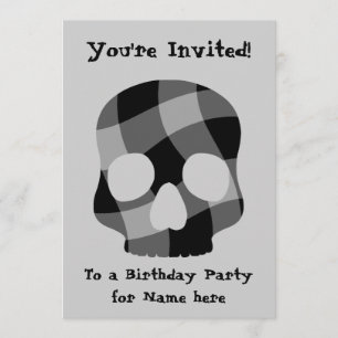 Invitación cráneo de gingham retorcido todo el día 5"x7"