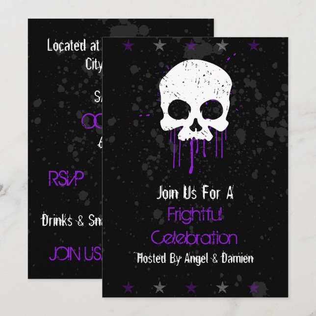 Invitación Cráneo de goteo morado (Anverso / Reverso)