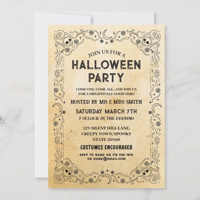 Invitación Cráneo del Fiesta del marco gótico negro de Hallow (Anverso)