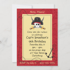 Invitación Cráneo del pirata y cumpleaños cruzado de las