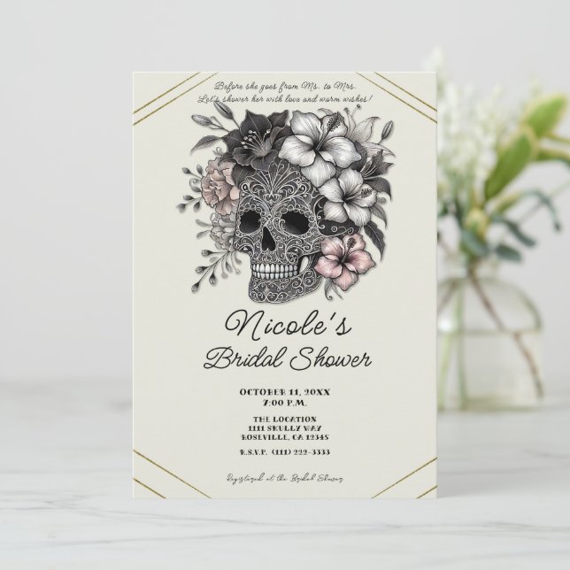 Invitación Cráneo Elegante con Flores Exóticas Despedida de S (Anverso de pie)