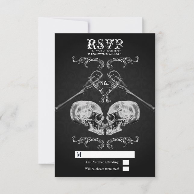 Invitación Cráneo enamorado Antiguo RSVP de boda de cráneos g (Anverso)