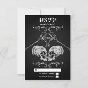 Invitación Cráneo enamorado Antiguo RSVP de boda de cráneos g