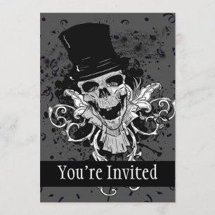 Invitación Cráneo espeluznante con el sombrero de copa