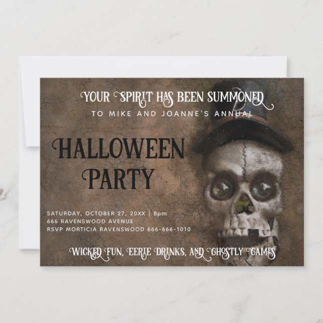 Invitación Cráneo espeluznante en la fiesta de Halloween de H (Anverso)