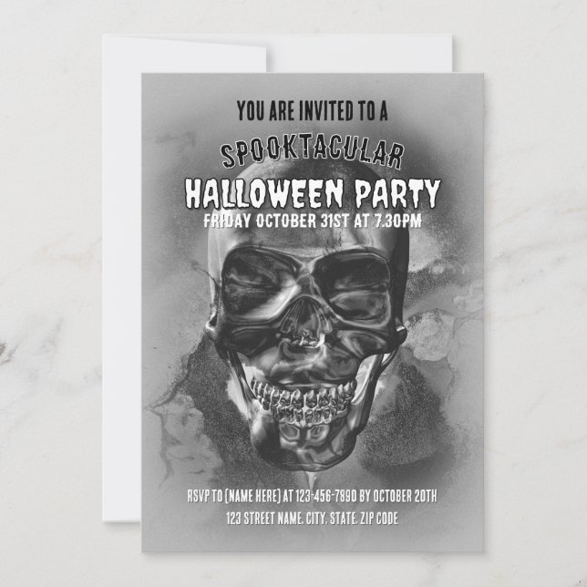 Invitación Cráneo feliz. Fiesta de Halloween. (Anverso)