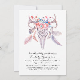 Invitación Cráneo floral Baby Shower de la acuarela de Boho