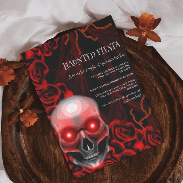 Invitación Cráneo floral rojo negro oscuro moreno gótico hall (Subido por el creador)