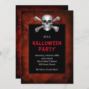 Invitación Cráneo gótico Crossbone Red Grunge Halloween Party
