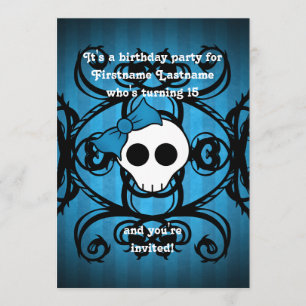 Invitación Cráneo gótico lindo azul y negro 5x7 cumpleaños