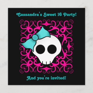 Invitación Cráneo gótico lindo fiesta de cumpleaños 16