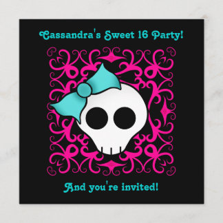 Invitación Cráneo gótico lindo fiesta de cumpleaños 16