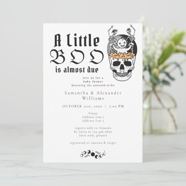 Invitación Cráneo gótico Moon Pequeño Boo Halloween Baby Show (Anverso de pie)
