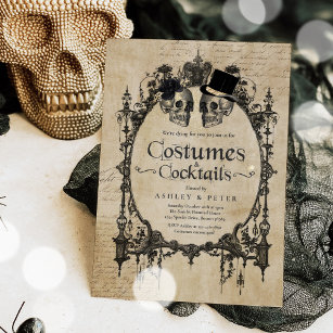 Invitación Cráneo gótico vintage de la fiesta de Halloween pa