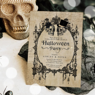 Invitación Cráneo gótico vintage de la fiesta de Halloween pa