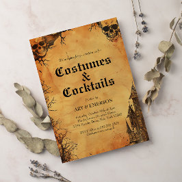 Invitación Cráneo gótico vintage de la fiesta de Halloween pa